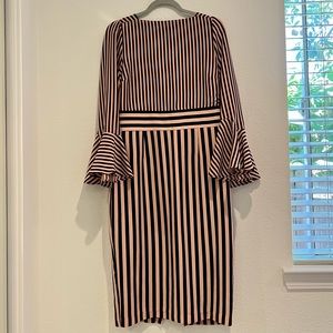 Elegant black and pink stripped midi dress